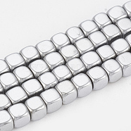Electroplated Non-magnetic Synthetic Hematite Beads Strands, Cube, Platinum Plated, 4x4x4mm, Hole: 2mm, about 100pcs/strand, 15.7 inch(G-T061-54I)