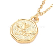 Ion Plating(IP) 304 Stainless Steel Fox and Rabbit Coin Pendant Necklace for Women, Golden, 17.68 inch(44.9cm)(NJEW-F294-05G)