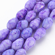 Opaque Baking Painted Crackle Glass Beads Strands, Teardrop, Faceted, Medium Purple, 10.5~12x8mm, Hole: 1.5mm, about 33~34pcs/strand, 15.24 inch~15.59 inch(38.7cm~39.6cm)(EGLA-T008-17A)