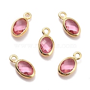 Eco-Friendly Brass with Glass Pendants,  Long-Lasting Plated, Lead Free & Cadmium Free & Nickel Free, Oval, Real 18K Gold Plated, Indian Red, 9x4.5x2mm, Hole: 1.2mm(KK-K268-01N)