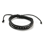 Braided PU Leather & Waxed Cords Multi-strand Bracelets, Alloy Beaded Bracelets, Platinum, Inner Diameter: 2-1/4~3-3/4 inch(5.7~9.5cm)(BJEW-P329-09B-P)