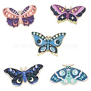 5Pcs 5 Style Moon Phase Butterfly Enamel Pins, Gold Plated Alloy Badges for Backpack Clothes, Mixed Color, 21~28x40mm, 1Pc/style(JBR080A)