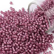 TOHO Round Seed Beads, Japanese Seed Beads, (959F) Pink Lined Crystal Transparent Matte, 11/0, 2.2mm, Hole: 0.8mm, about 3000pcs/10g(X-SEED-TR11-0959F)