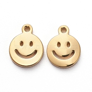 Vacuum Plating 304 Stainless Steel Charms, Cut-Out, Manual Polishing, Hollow, Flat Round with Smile, Golden, 8x6x1mm, Hole: 0.8mm(X-STAS-G215-03G)