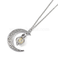 Alloy Resin Moon Pumpkin Pendants Necklaces, Brass Cable Chains, Glow in the Dark , Stainless Steel Color, 17.40 inch(44.2~46cm)(NJEW-S417-01C)