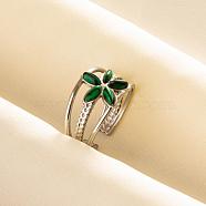 Titanium Steel Flower Cuff Rings, Love Design Synthetic Malachite Open Ring for Women(WH9227-2)