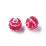 Opaque Striped Acrylic Beads, Round, Camellia, 10mm, Hole: 2mm,  about 940pcs/500g.(MACR-S373-27D-03)