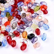 Electroplated Transparent Czech Glass Beads, Faceted, Rice, Mixed Color, 7x4.5~5mm, Hole: 1mm, about 240pcs/bag(GLAA-I045-03)