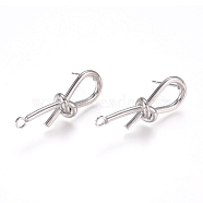 Brass Stud Earring Findings, with 316 Surgical Stainless Steel Pin and Loop, Knot, Platinum, 32x11x8mm, Hole: 2.2mm, Pin: 0.7mm(KK-L198-010P)