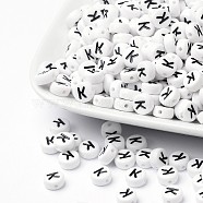 Acrylic Beads, with Horizontal Hole, Letter, Flat Round, Letter.K, 7x4mm, Hole: 1mm, about 146pcs/20g(Y-PL37C9070-K)