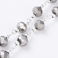 Silver Color Plated Brass Handmade Glass Beaded Chains, Unwelded, with Iron Beads, For Necklaces Bracelets Making, Gray, 39.3 inch(AJEW-JB00205-03)