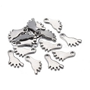 201 Stainless Steel Charms, Laser Cut, Footprint, Stainless Steel Color, 13x8x0.8mm, Hole: 2mm(STAS-F255-025P)
