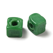 Handmade Lampwork Beads, Cube, Green, 8.5~10x8.5~10.5x8~10.5mm, Hole: 4mm(LAMP-B025-01A-04)
