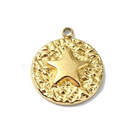 Ion Plating(IP) 304 Stainless Steel Pendants, Real 18K Gold Plated, Flat Round Charm, Star, 16.5x14x2.5mm, Hole: 1.6mm(STAS-B058-19G-03)