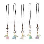 5Pcs Lily of the Valley Resin Mobile Straps, Alloy Lobster Claw Clasps and Nylon Cord Mobile Accessories Decoration, Mixed Color, 9.5cm(HJEW-JM00946)