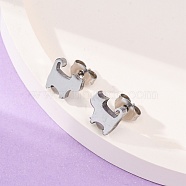 Tarnish Resistant 304 Stainless Steel Stud Earrings, Hypoallergenic Earrings, with Ear Nuts/Earring Back, Cat, Stainless Steel Color, 8x8mm, Pin: 0.8mm(X-EJEW-F227-06P)