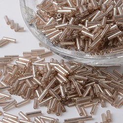 Silver Lined Glass Bugle Beads, Round Hole, Rosy Brown, 6~7x1.5~2mm, Hole: 0.5mm, about 12500pcs/bag(SEED-K001-A11-1)