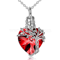 Heart with Tree of Life Glass Urn Pendant Necklaces, Stainless Steel Chain Necklaces, Red, 21.65 inch(55cm)(PW-WG54592-09)