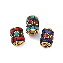 Handmade Indonesia Beads, with Brass and Resin, Column, Mixed Color, 13x9mm, Hole: 1.9mm(FIND-Q106-73)