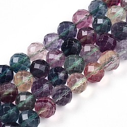 Natural Rainbow Fluorite Beads Strands, Round with Faceted, 9~10mm, Hole: 0.9mm, about 19~20pcs/strand, 7.40~7.80''(18.8~19.8cm)(G-S345-10mm-29)