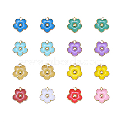 20Pcs 10 Colors Light Gold Plated Alloy Enamel Charms, Flower, Cadmium Free & Lead Free, Mixed Color, 13x11mm, 2pcs/color(ENAM-CJ0001-65)