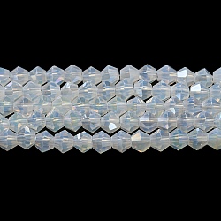 Imitation Jade Electroplate Glass Beads Strands, AB Color Plated, Faceted, Bicone, Clear, 6x6mm, Hole: 1.2mm, about 45~47pcs/strand, 9.65~9.84 inch(24.5~25cm)(EGLA-A039-J6mm-B05)