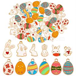60Pcs 12 Style Alloy Enamel Pendants, Golden, Easter Egg & Rabbit with Radish, Mixed Color, 13.5~25x9~15x1~1.5mm, Hole: 1.4~2mm, 5pcs/style(ENAM-SZ0003-14)
