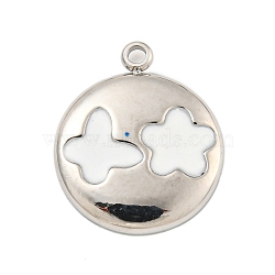 304 Stainless Steel Pendants, with Enamel, Flat Round with Butterfly & Flower Charms, Stainless Steel Color, 18x18x2mm, Hole: 1.4mm(STAS-L080-014P-01)