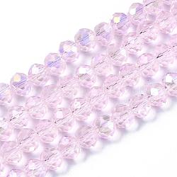 Electroplate Glass Beads Strands, AB Color Plated, Faceted, Rondelle, Pink, 6x5mm, Hole: 1mm, about 85~88pcs/strand, 16.1~16.5 inch(41~42cm)(X-EGLA-A034-T6mm-B12)