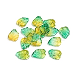 Two-Tone Transparent Glass Charms, Leaf, Green Yellow, 13.5x10.5x3.5mm, Hole: 1.2mm(GLAA-H016-15P)