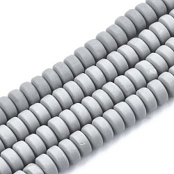 Handmade Polymer Clay Beads Strands, for DIY Jewelry Crafts Supplies, Flat Round, Gray, 6~7x3mm, Hole: 1.5mm, about 113~116pcs/strand, 15.55 inch~16.14 inch(39.5~41cm)(CLAY-N008-133)