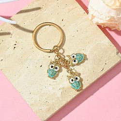 Alloy Enamel Keychain, with Iron Findings, Owl, Medium Turquoise, 7.6cm(KEYC-YW00078-04)