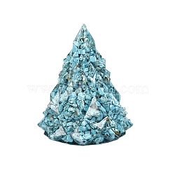 Resin Christmas Tree Display Decoration, with Synthetic Turquoise Chips inside Statues for Home Office Decorations, 80x80x105mm(PW-WG11806-11)