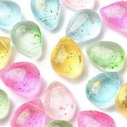 20Pcs 5 Colors Transparent Spray Painted Glass Beads, Top Drilled Beads, with Glitter Powder, Frosted, Teardrop, Mixed Color, 12.5x9.5x7mm, Hole: 1mm, 4Pcs/color(GLAA-YW0001-91)