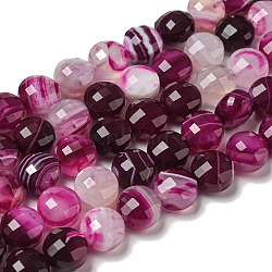 Natural Banded Agate Beads Strands, Faceted, Dyed, Flat Round, Purple, 10x7~7.5mm, Hole: 1.2mm, about 38pcs/strand, 14.92''(37.9cm)(G-K351-A10-03)