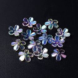Plating Rainbow Transparen Acrylic Beads, Glitter, Flower, Mixed Color, 17.5x17.5x4mm, Hole: 1.8mm(TACR-K004-08)