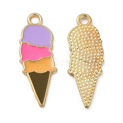 Summer Theme Alloy Enamel Pendants, Ice Cream Charms, Golden, Lilac, 26x10x1mm, Hole: 2mm(ENAM-B050-07G-03)