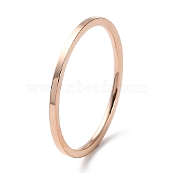 Ion Plating(IP) 304 Stainless Steel Simple Plain Band Finger Ring for Women Men, Rose Gold, Size 7, Inner Diameter: 17.4mm, 1mm(RJEW-F152-05RG)