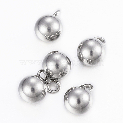 304 Stainless Steel Sphere Charms, Round Ball, Stainless Steel Color, 9x6mm, Hole: 2mm(X-STAS-H394-11P)