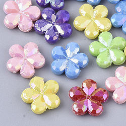 Opaque Acrylic Beads, AB Color Plated, Faceted, Flower, Mixed Color, 14x14.5x4mm, Hole: 1.2mm, about 1136pcs/500g(MACR-S299-006)