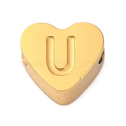 Ion Plating(IP) Tarnish Resistant 304 Stainless Steel Beads, Heart with Letter, Golden, Letter U, 7x8x3mm, Hole: 2mm(STAS-H219-16G-U)