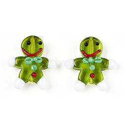 Gingerbread Man Handmade Lampwork Beads, Olive Drab, 27.5~28.5x23.5~24.5x7.5~8mm, Hole: 1.2mm(LAMP-G150-04E)