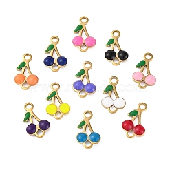 Ion Plating(IP) 304 Stainless Steel Enamel Fruit Connector Charms, Cherry Links, Golden, Mixed Color, 13x7.5x2.5mm, Hole: 1.6mm(STAS-P373-01G)