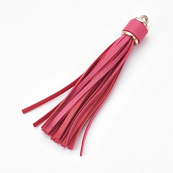 Imitation Leather Tassel Big Pendants Decorations, with CCB Plastic Findings, Cerise, 110x15mm, Hole: 4mm