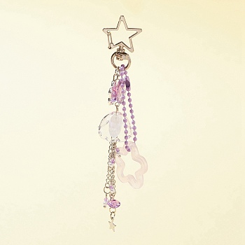 Acrylic & Glass Pendant Keychains, with Alloy & Iron Findings, for Car Key Bag Decoration, Flower & Star & Fish, Plum, 13.7cm