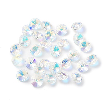 Electroplate Transparent Glass Beads, Half Rainbown Plated, Faceted Bicone, Clear, 8x4mm, Hole: 0.8mm
