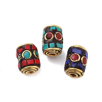 Handmade Indonesia Beads, with Brass and Resin, Column, Mixed Color, 13x9mm, Hole: 1.9mm