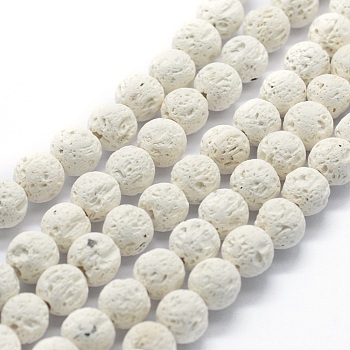 Brins de perles rondes en pierre de lave naturelle, ronde, blanc, 8mm, Trou: 1mm, Environ 49 pcs/chapelet, 15.15 pouce (38.5 cm)
