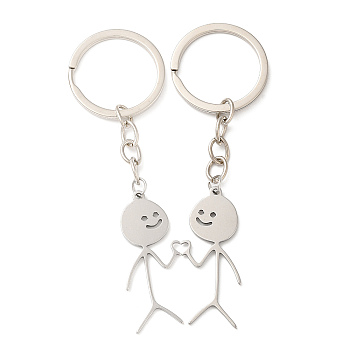 Alloy Couple Pendant Keychain, Matchstick Man Keychain, Platinum, 9.8cm