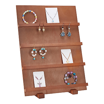 4-Tier Wood Slant Back Jewelry Display Card Stands, Tabletop Jewelry Display Organizer Holder for Earrings Display Card, Postcard Storage, Rectangle, Camel, 40.7x30x14cm